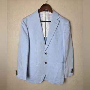 SUITSUPPLY Havana Single Breasted Linen Blend Blazer Blue Size 23 EU 36S US